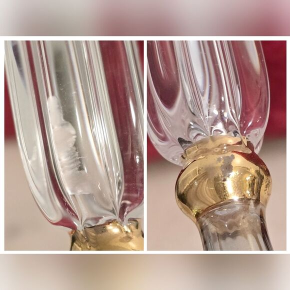 Vintage Egyptian Clear Blue Iridescent Glass Candlestick Holder - Picture 8 of 8